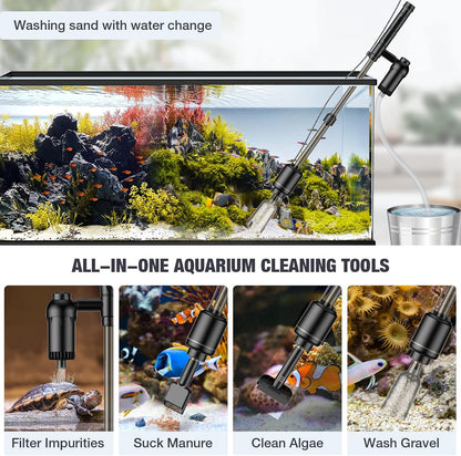AKKEE Aquarium Vacuum Gravel Cleaner, 18W Electric Fish Tank Cleaner Vacuum, 6 in 1 Multifunctional Aquarium Cleaner for Automatic Water Change, Wash Sand, Water Circulation and Timed Off