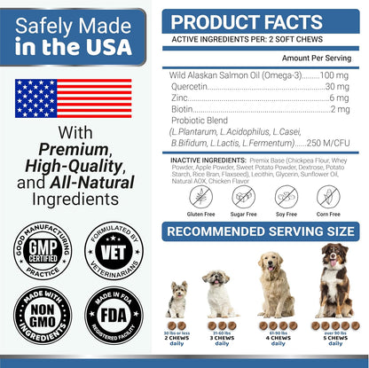 Omega 3 Fish Oil for Dogs - 170 Chews - Skin and Coat Supplement - Omega 3 for Dogs - Dry & Itchy Skin Relief Treatment - Allergy Support Dog Anti Shedding Treats - Salmon - EPA & DHA - Chicken Flavor
