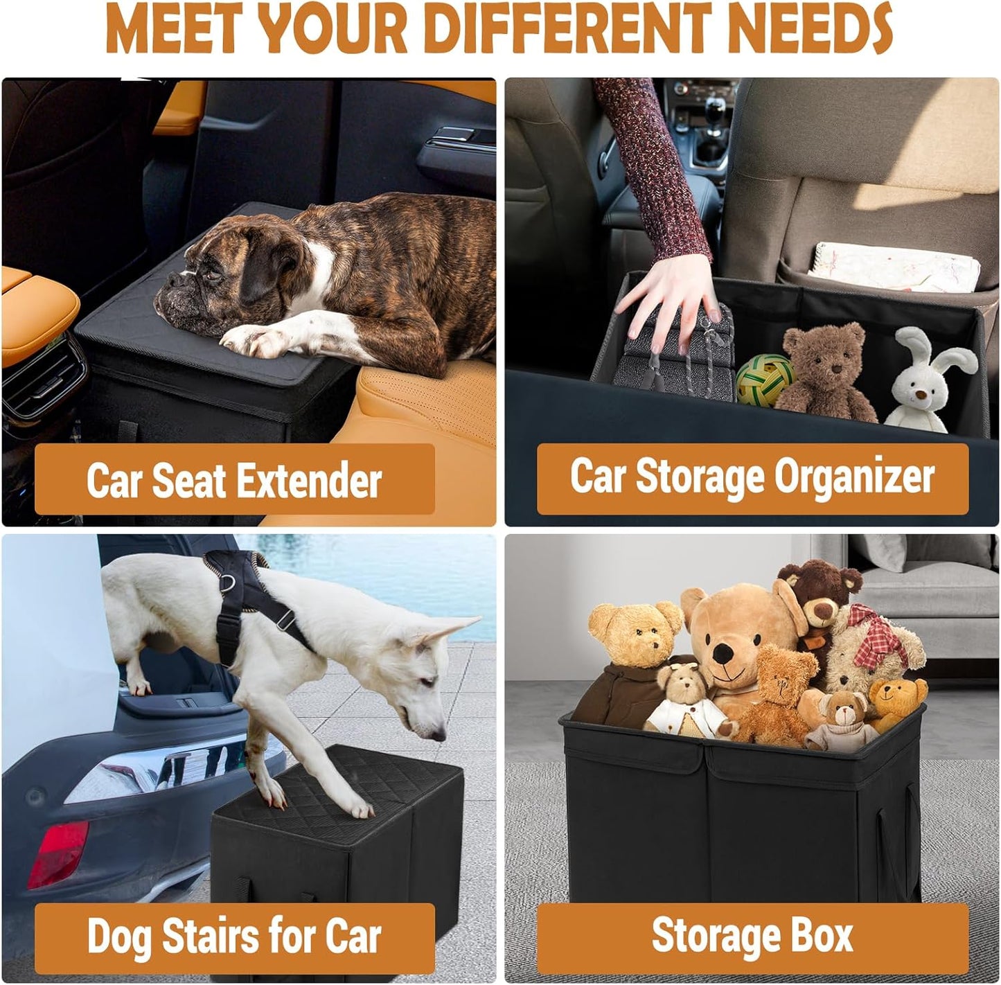 Car Seat Extender for Large Dogs, Back Seat Extender for Dogs up to 120 LBS Large Dog Extender with Storage Car Organizer Gap Filler for Front or Back Seat