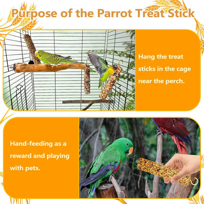 3PCS Parakeet Treat,Natural Parrots Treat Sticks,Vegetable & Grain Style Sticks,Bird Treats for Cockatiel Lovebirds Budgies Canary Finches Myna Conure