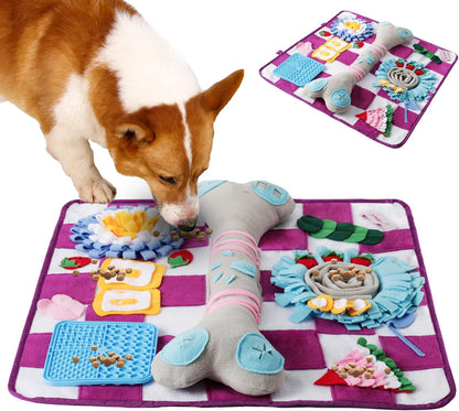 Soft Snuffle Mat for Dogs Large Breed & Lick Pad, Keeps Pets Busy, Comfortable Sniff & Enrichment Mat to Lay On, Puzzle Toy with Lots of Games, Anti-Slip & Washable, Slows Down Feeding