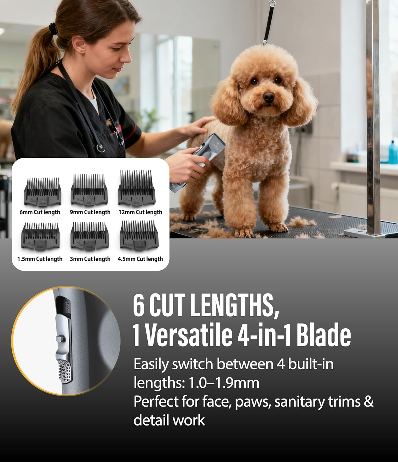 Professional Dog Grooming Clippers with 17H Runtime & Replaceable 440C Blade, 5-Speed Low Noise Electric Dog Shaver for Thick, Matted, Curly Hair, Cordless Clipper for Groomer & Home Use, Grey