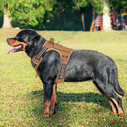 Heavy Duty Tactical Dog Harness for Large Dogs, No Pull Adjustable Pet Harness Reflective Service Training Easy Control Pet Vest Military K9 Working Dog Harnesses-X- Large, Brown
