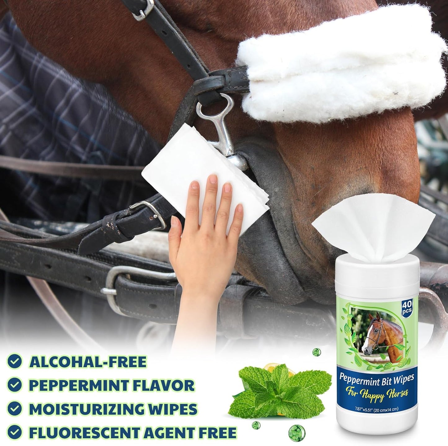 3 Pack Horse Bit Wipes 120 Pcs Peppermint Horse Bit Cleaners for Happy Horse Disposable Cleaning Wipes for English or Western Bits