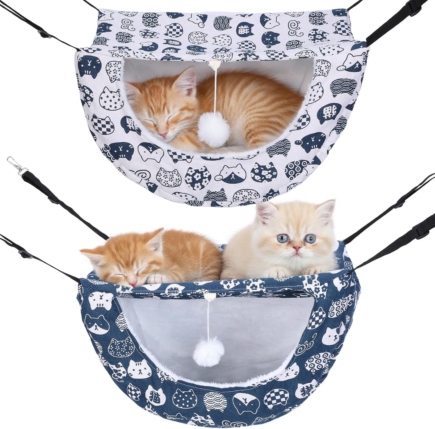 2 Pcs Cat Cage Hammock with Ball, Double Layer Soft Hanging Pet Bed for Indoor Cats, Kittens, Ferrets, Hamsters, Rabbits and Small Animals, 2 Styles
