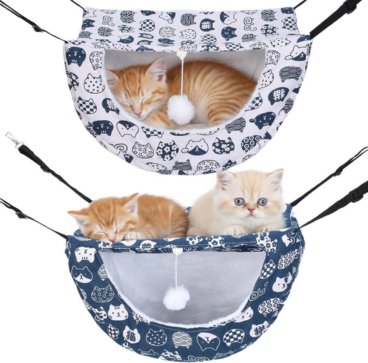 2 Pcs Cat Cage Hammock with Ball, Double Layer Soft Hanging Pet Bed for Indoor Cats, Kittens, Ferrets, Hamsters, Rabbits and Small Animals, 2 Styles