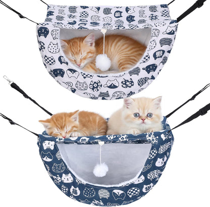 2 Pcs Cat Cage Hammock with Ball, Double Layer Soft Hanging Pet Bed for Indoor Cats, Kittens, Ferrets, Hamsters, Rabbits and Small Animals, 2 Styles