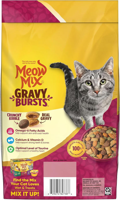 Meow Mix Gravy Bursts Dry Cat Food, Chicken, 3 LB Bag