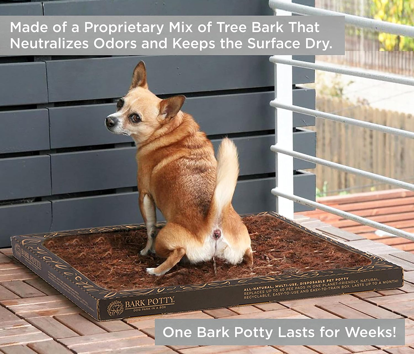Bark Potty Standard Dog Potty Training Box - Disposable, Long-Lasting Pee Pad Litter Replacement - Leak Resistant, Multi-Use, Odor Neutralizing, Indoor/Outdoor Toilet Tray