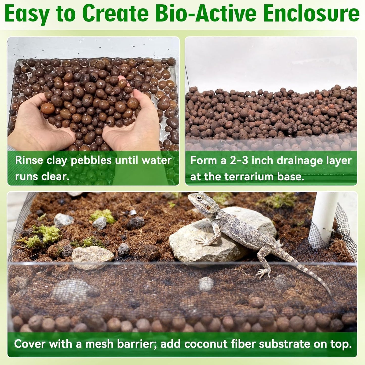 Halatool Reptile Substrate 2QT Clay Pebbles Terrarium Bedding for Reptiles Organic Clay Balls Bioactive Drainage Layer for Terrariums & Vivariums Leopard Gecko Tortoise Frog Lizard Ball Python