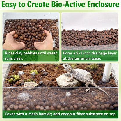 Halatool Reptile Substrate 2QT Clay Pebbles Terrarium Bedding for Reptiles Organic Clay Balls Bioactive Drainage Layer for Terrariums & Vivariums Leopard Gecko Tortoise Frog Lizard Ball Python