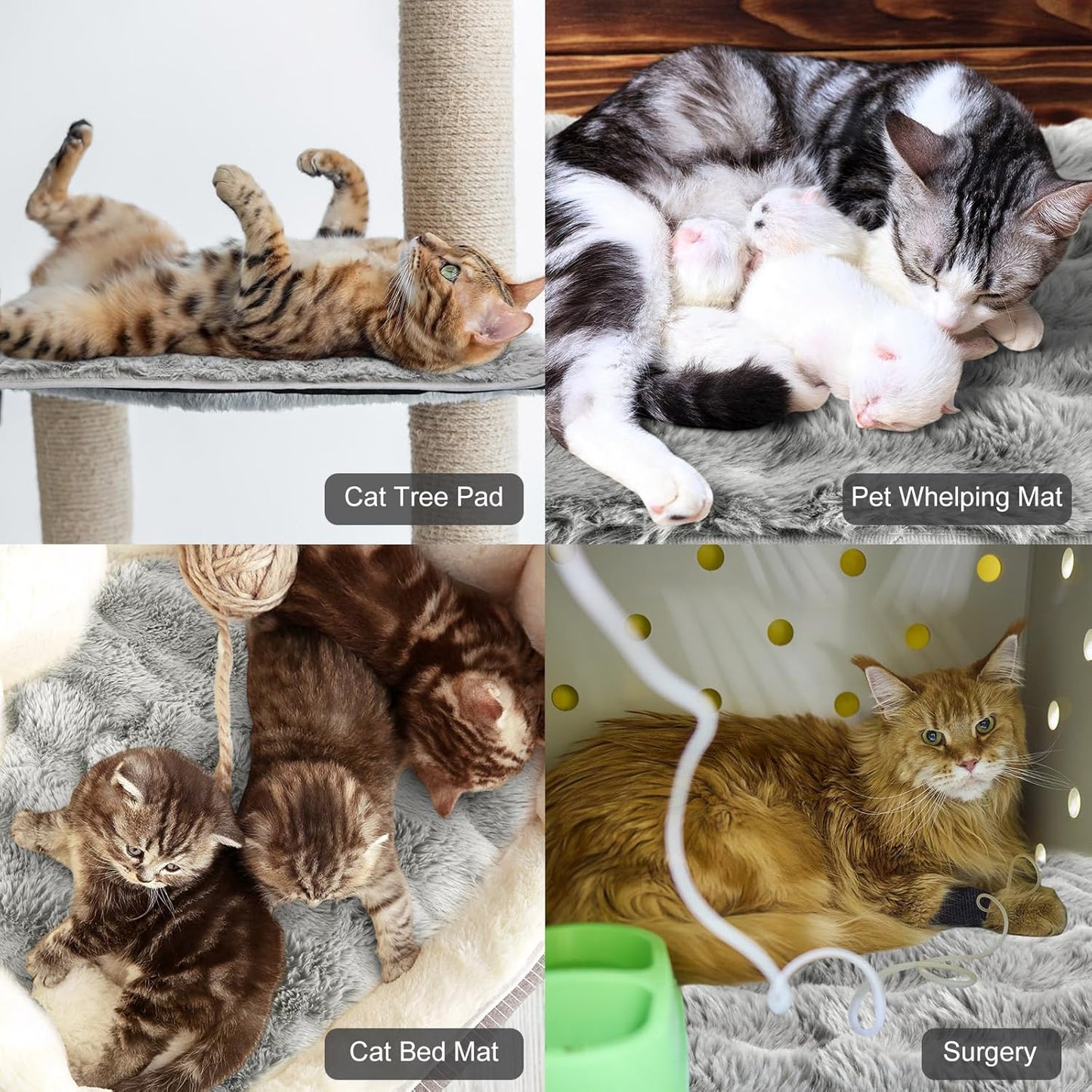 3 Pack Gray Self Warming Cat Bed Indoor 16''x24'' Self Heating Cat Mat Ultra Soft Thermal Kitten Bed Heated Pet Dog Pad Washable Removable for Outdoor Use Non Slip Reflect Body Heat