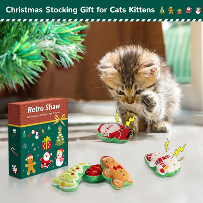 Retro Shaw Christmas Cat Toys, Kitty Xmas Catnip Toys 6pcs