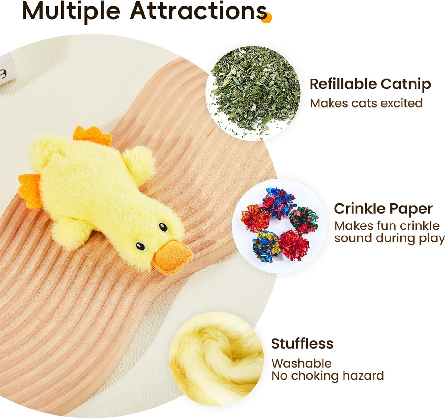 Potaroma Cat Toys Catnip Crinkly Sound 2 Pcs, Mess-Free Stuffless Kitten Toy, Durable Feline Bite Interactive Kicker Toys for Cat Indoor Exercise 6.5 Inches