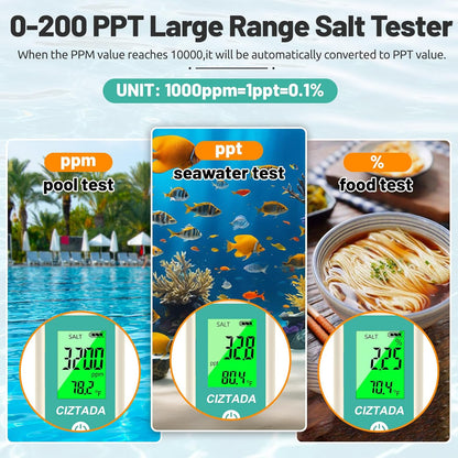 Digital Salinity Tester and 56.2mS/cm(35.0 PPT) Calibration Solution Combo for Saltwater Pool, Seawater, Aquarium, Fish Tank