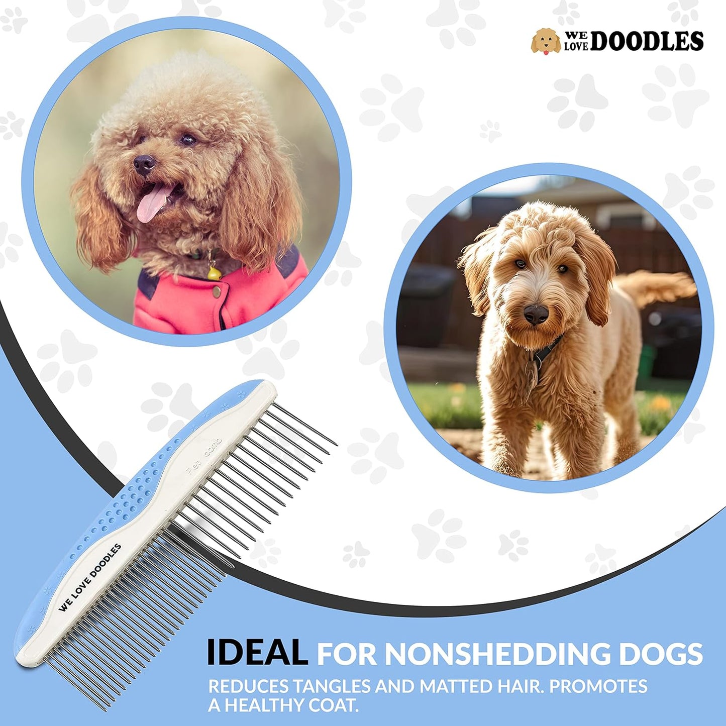 Metal Dog Comb, Dog Combs for Grooming Matting, Doodle Brush, Dematting Comb for Dogs, Dog Grooming Tools, Metal Pet Comb, Detangler Brush, Dematting Tools For Dogs, 2 Pack