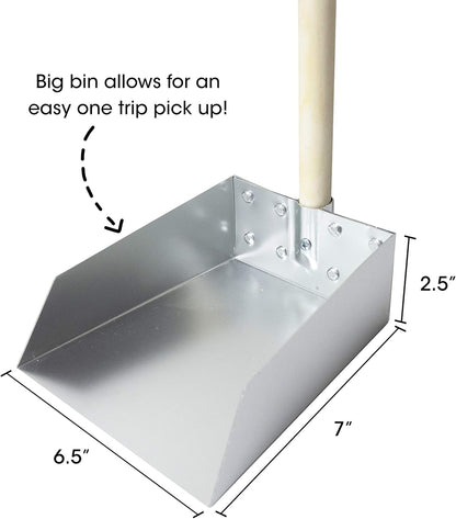 Spotty Wood Handle Pooper Scooper Durable Solid Metal Poop Tray with Rake 36.75" Long Handled Scoop | Great for Large or Small Dogs | No Assembly Required | Better for The Environment Than Plastic
