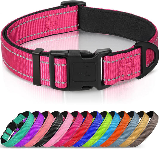 Joytale Reflective Dog Collar,Soft Neoprene Padded Breathable Nylon Pet Collar Adjustable for Medium Dogs,Hotpink,M