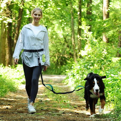 VIVAGLORY Hands Free Dog Leash + Dog Coat, Running Waist Leash with Belt for Running Walking, Warm Fleece Lined Reflective