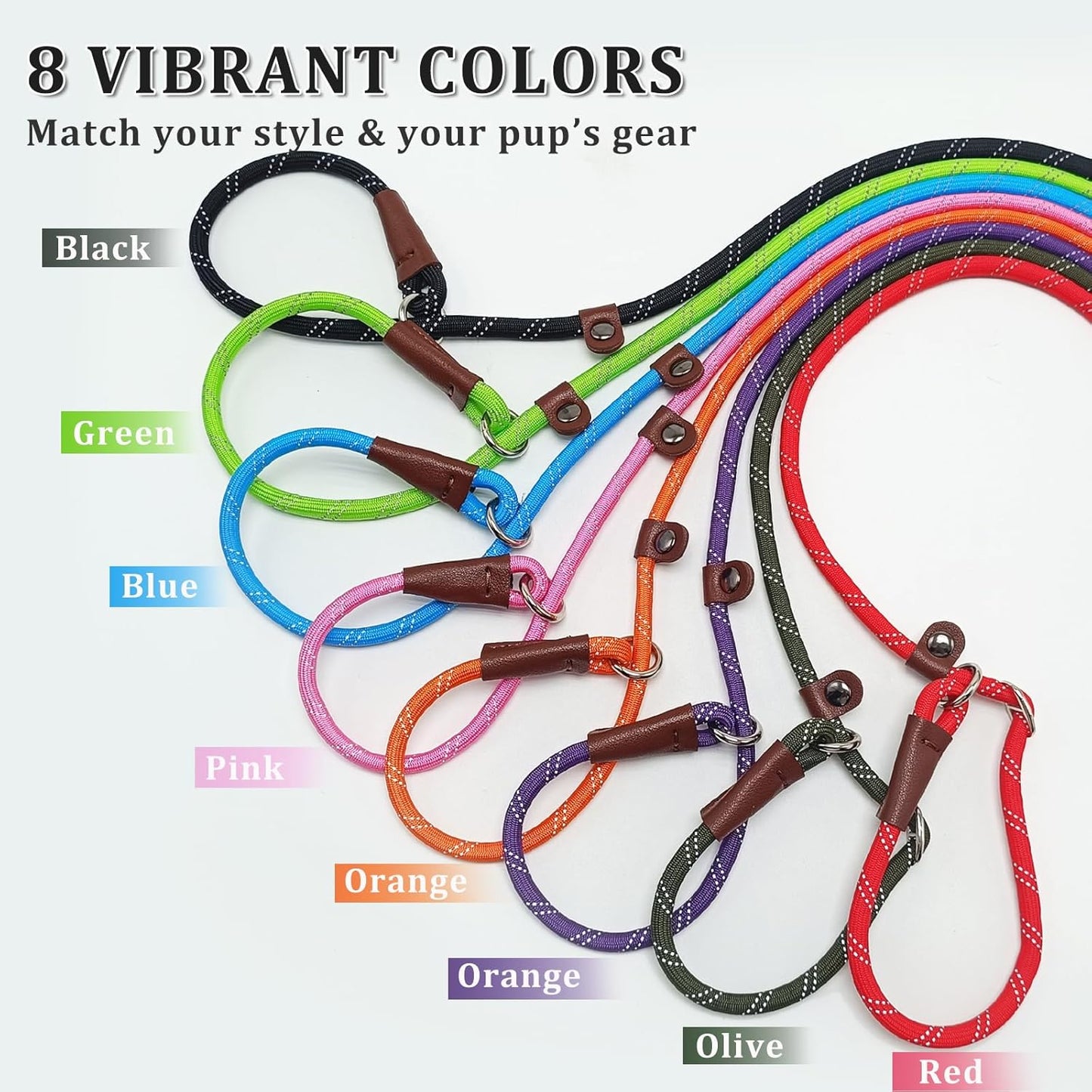 WYuZe 8 FT Slip Lead Leash for Dogs Training Leash (Black+Blue+Red)