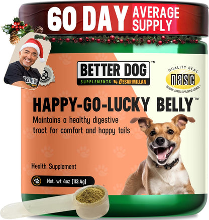 Better Dog Supplements Happy-Go-Lucky Belly by Cesar Millan – Natural Digestive Support Powder for Dogs – Upset Stomach Relief, Gut Balance & Regularity with Herbal Fiber Blend – 4oz (60-Day Supply)