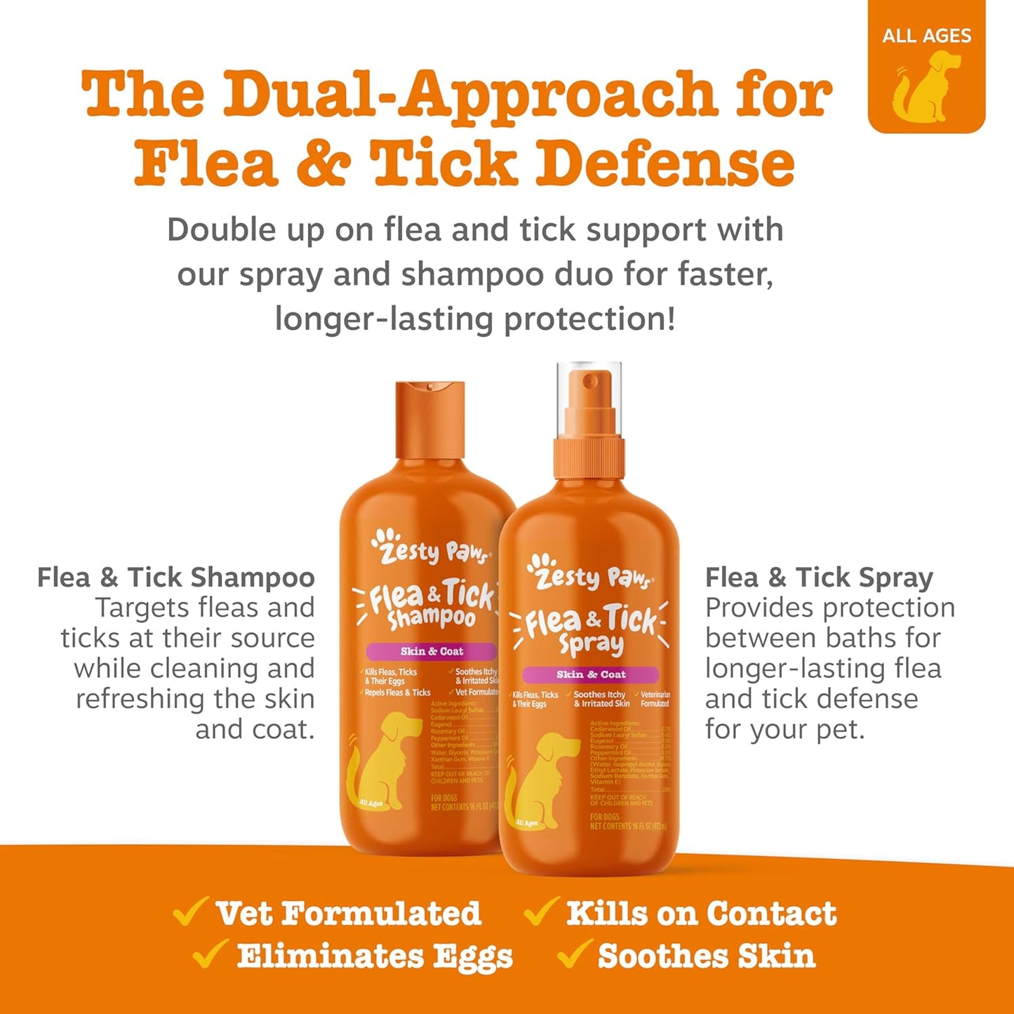 Zesty Paws Flea and Tick Shampoo for Dogs - Veterinarian Formulated Flea Shampoo for Dogs to Kill Fleas, Ticks & Their Eggs - Soothes Itchy & Irritated Dog Skin - Cedarwood, Rosemary & Peppermint Oil
