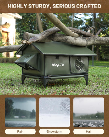 Gable Heated Cat House for Outside Cats in Winter, 100% Waterproof, Escape Door, Elevated, Insulated Outdoor Cat House Shelter with Heater for Feral Cat (Olive Green, 16"x16"x19")