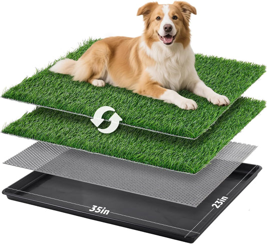 LOOBANI 35x23in Large Dog Litter Box: Dog Grass Pad with Tray with 2×Artificial Grass Pads + 1×Drainage Grate - Quickly Absorbent Portable Patio Potty for Balcony Apartment Indoor Outdoor Use