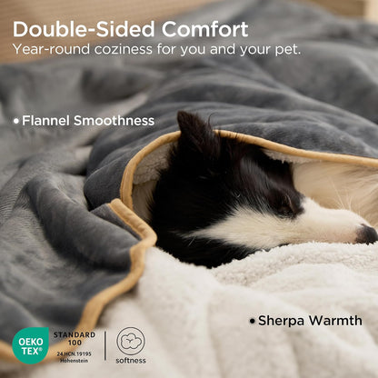Bedsure Waterproof Dog Blankets for Small Dogs - Small Cat Blanket Washable for Couch Protection, Sherpa Fleece Puppy Blanket, Soft Plush Reversible Throw Furniture Protector, 25"X35", Grey