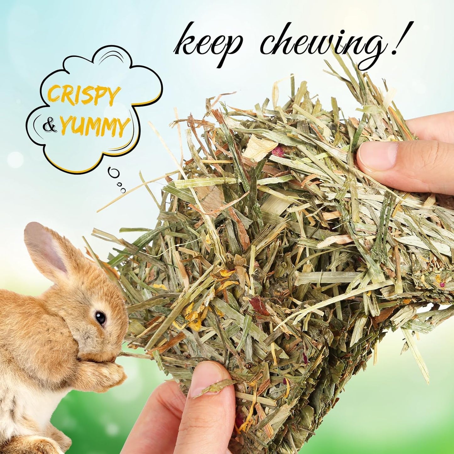 Abizoo Rabbit & Guinea Pig Treats 8 Pack Timothy Hay Bunny Chew Toys with Herbal Flowers Timothy Hay Forage Mix for Rabbits Guinea Pig Chinchillas Hamster Gerbils Rats Small Animals Teeth Care(Large)