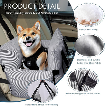 Dog Car Seat for Small/Medium Dogs Under 40 lbs - Elevated Pet Seat with Safety Belt, Non-Slip Base, and Storage Pockets for Car Travel (Navy, 30 x 20.5 inch)