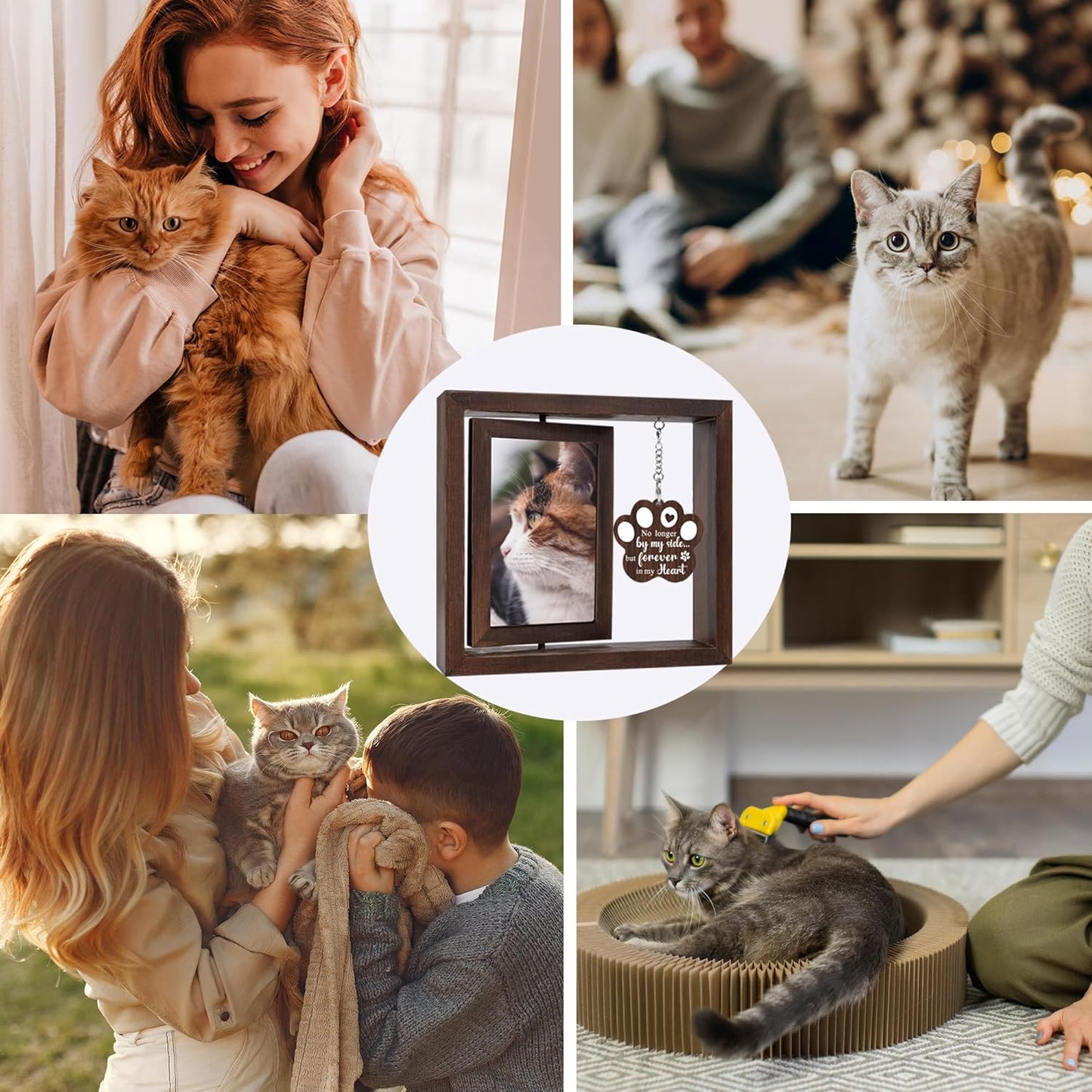 SHOW-YA Cat Memorial Gifts for Loss of Cat - Pet Memorial Gifts Cat,Loss of Cat Sympathy Gift, Cat Passing Away, Pet Remembrance Gift Cat,Rotating Wooden Cat Picture Frame 4x6 Photo