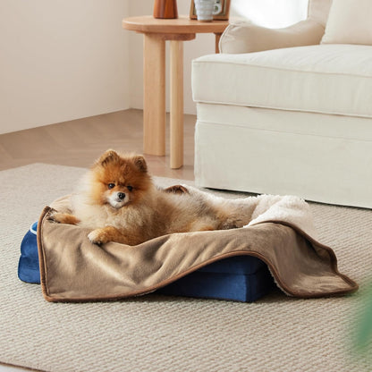 Bedsure Dog Beds for Small Dogs 25 Inches, Taupe Waterproof Dog Blankets for Small Dogs 25"X35", Camel