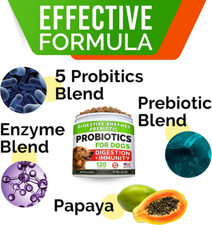 Allergy Relief + Probiotics Dogs Bundle - Itchy Skin Treatment + Digestive Enzymes - Omega 3 & Pumpkin + Prebiotics - Dogs Itching & Licking Treats + Improve Digestion - 240 Chews - Made in USA