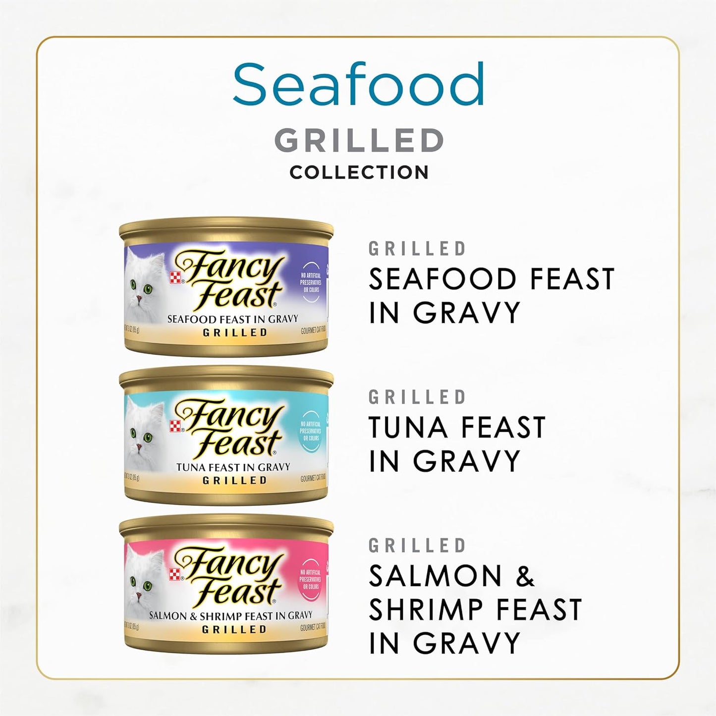 Purina Fancy Feast Grilled Wet Cat Food Seafood Collection in Wet Cat Food Variety Pack - (Pack of 30) 3 oz. Cans
