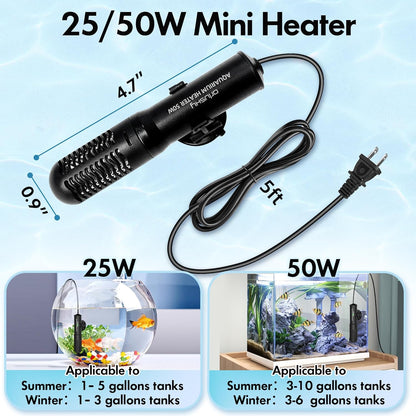 Orlushy 25W Small Submersible Aquarium Heater, Constant Temperature Betta Fish Tank Heater of 78℉for 1-6 Gallons Freshwater & Saltwater Tanks