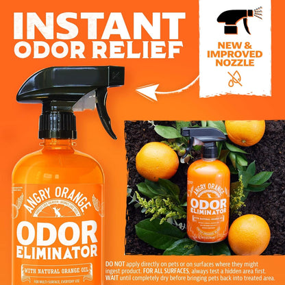 ANGRY ORANGE Pet Odor Eliminator for Dog and Cat Urine, Carpet Stains, and Strong Smells – Citrus Cleaner with Natural Orange Oil – 24 oz