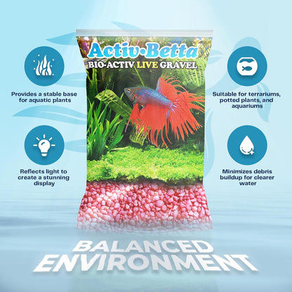 Activ Betta Neon Pink Aquarium Gravel - 1 lb - Natural Freshwater Substrate with Live Beneficial Elements - Instant Cycling, Easy Maintenance