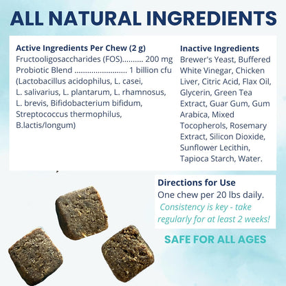 Under the Weather Probiotic Chews for Dogs | Daily Probiotics and Prebiotics for Digestive Health Gut | Balance and Immune Support | Vet Formulated Dog Digestive Supplement | Chicken Flavor | 60 Count