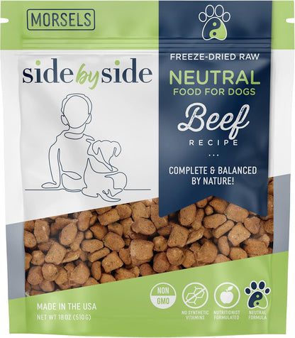 Side by Side Beef Morsels - Neutral Freeze-Dried Dog Food & Dog Food Topper for All Breeds - Made with Nutrients & Whole Raw Ingredients - No Artificial Additives or Fillers, USA Made (18 oz.)