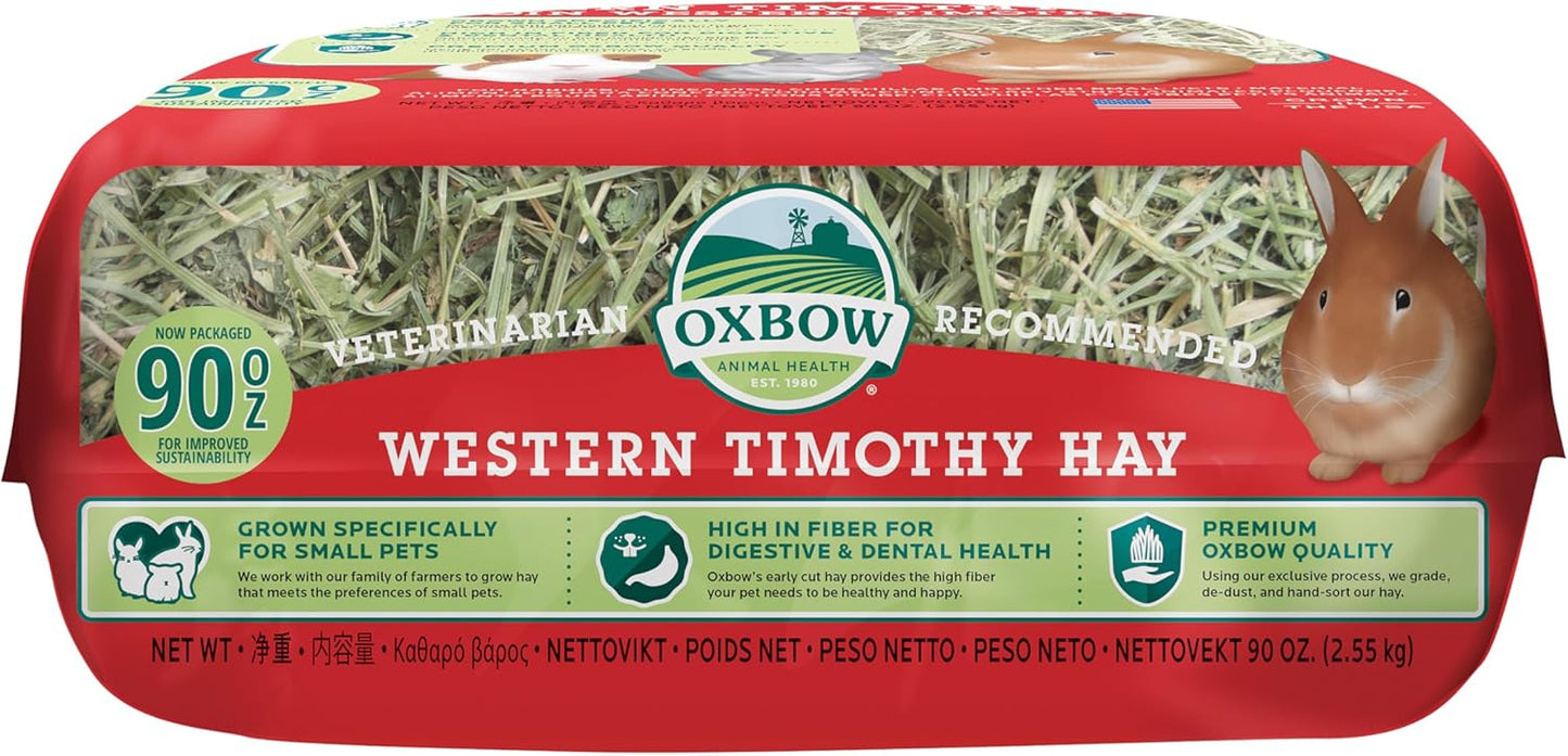 Oxbow Western Timothy Hay, Guinea Pig Hay, Small Pet Bunny Supplies, All Natural Grass for Guinea Pig, Bunny, Chinchilla & Hamster, Oxbow Rabbit Supplies for Bunnies, 90 oz. bag