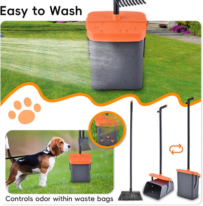 Pooper Scooper Swivel Bin & Rake with 100 Waste Bags and 10pairs of glovesDog Pooper Scooper with Bag Attachment for Large Medium Small Dogs