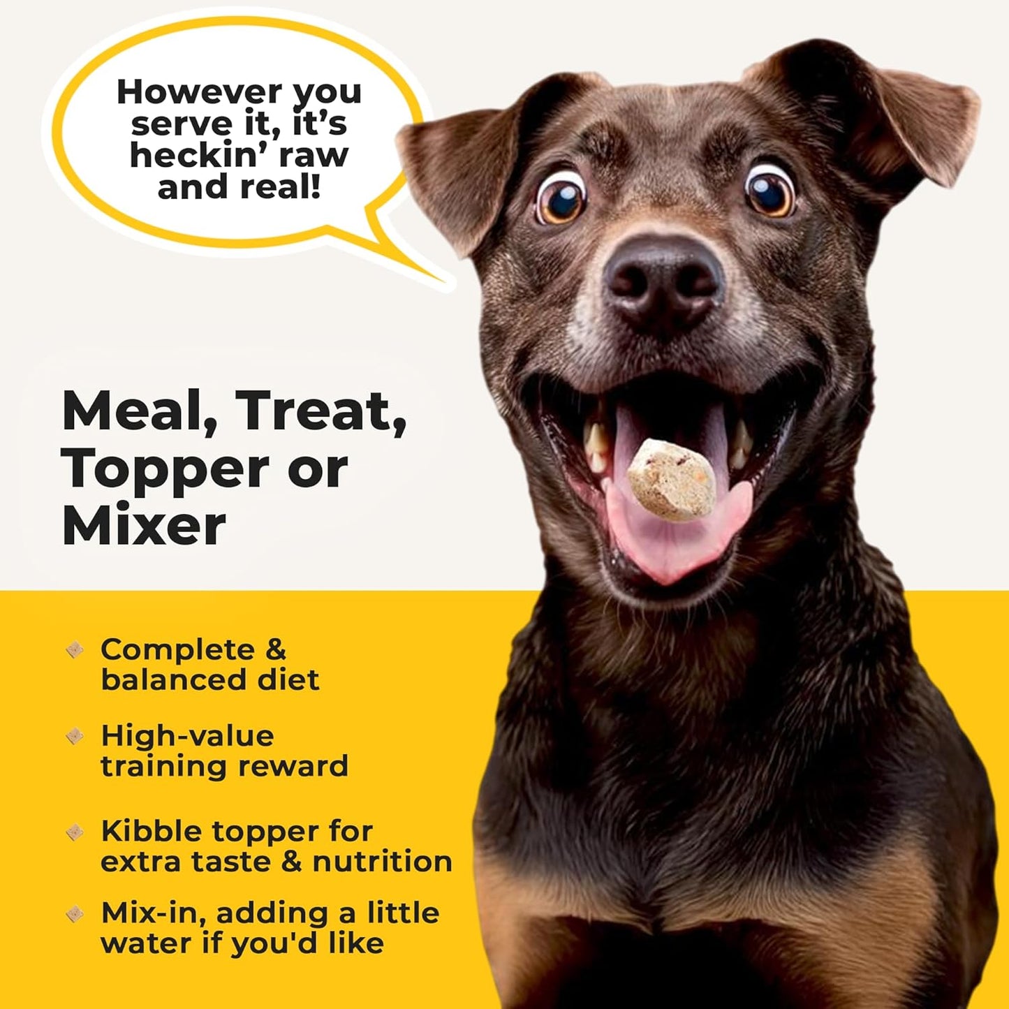 Bow Wow Beef - Freeze Dried Raw Dog Food, Complete Meal & Topper, Beef Liver and Kidney Bites for Training - High Protein (21g Per Cup) - Best Dog Stocking Stuffers, Made in The USA, 8oz Bag