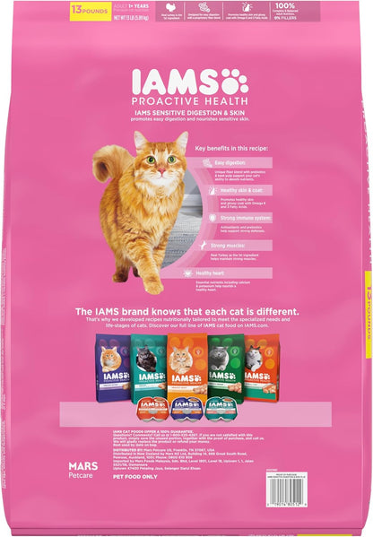 IAMS Proactive Health Adult Sensitive Digestion & Skin Dry Cat Food with Turkey, 13 lb. Bag