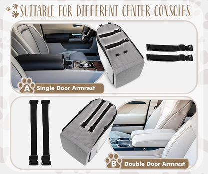 Multi-Function Small Dog Car Seat Center Console & Carrier - Sturdy Console Dogs Car Seats for Small Dogs & Cats, Pet Dog Bed for Cars Back Seat for Up to 11 lbs, 19 x 10 x 9.5 Inches, Gray