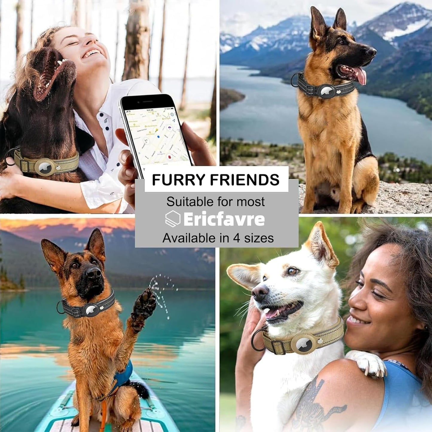 Ericfavre Airtag Dog Collar, Reflective Dog Collar with Airtag Holder, Comfortable Padded and Adjustable Airtag Dog Tracking Collar with Airtag Dog Collar Holder for Small Medium Large Dog (Beige, S)