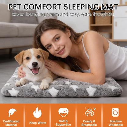 Dog Bed Mat, Reversible Crate Pad & Cute Dog Bed - Machine Washable Kennel Mat with Ultra Soft for Small Dogs (Cool/Warm), 24" x 18", Grey&Star