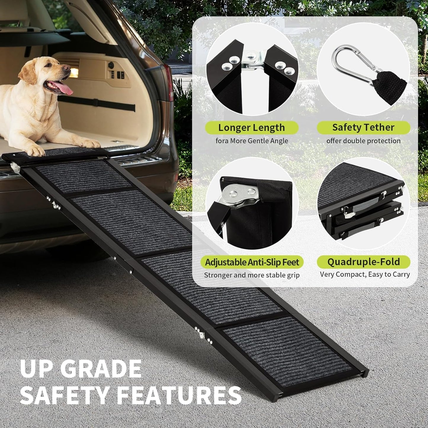 Dog Ramp for Car, 63" Long & 17" Wide Folding Dog Ramps for Car, Portable Pet Car Ramp with Non-Slip Surface, Outdoor Dog Car Ram-p Up to 250 LBS, Extra Wide Steps for SUV Car & Truck