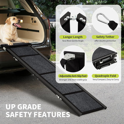 Dog Ramp for Car, 63" Long & 17" Wide Folding Dog Ramps for Car, Portable Pet Car Ramp with Non-Slip Surface, Outdoor Dog Car Ram-p Up to 250 LBS, Extra Wide Steps for SUV Car & Truck