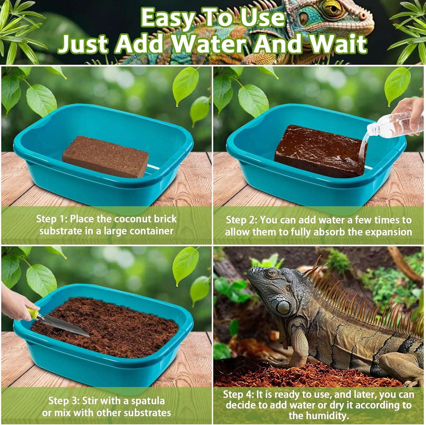 Riare 1 Pack Natural Coconut Fiber Substrate for Reptile- Premium Compressed Coconut Husk Terrarium Bedding for Reptile, Tortoise, Frogs, Snakes Hermit Crabs, Burrowing Animals